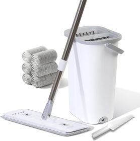 Wall Floor Mop Kit: Long Handle Scrubber with Wringer Bucket Washable Microfiber for Kitchen Bathroom & Hardwood - Women's All-Purpose Cleaning T