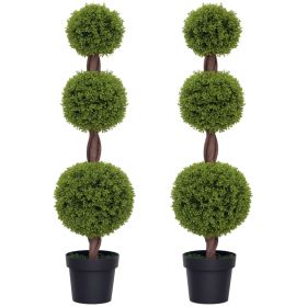 Set Of 2 Artificial Ball Boxwood Topiary Trees, Fake Plants In Pots For Indoor Outdoor Living Room, Green (Option: green)