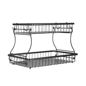 Fruit Basket Bowl Kitchen Countertop Storage Stand Holder (Color: Matte Black, Type: 2 Layers)